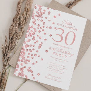 Rose Gold Glitter Surprise 30th Birthday Party Invitation