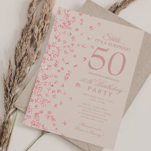Rose Gold Glitter Surprise 50th Birthday Champagn  Invitation