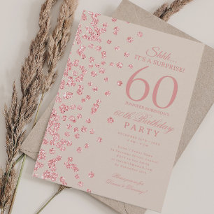 Rose Gold Glitter Surprise 60th Birthday Champagne Invitation