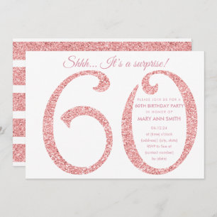 Rose Gold Glitter Surprise 60th Birthday Invitation