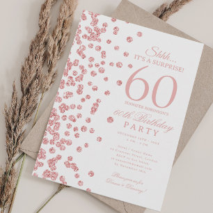 Rose Gold Glitter Surprise 60th Birthday Party Invitation