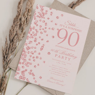 Rose Gold Glitter Surprise 90th Birthday Blush  Invitation