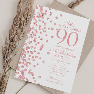 Rose Gold Glitter Surprise 90th Birthday Party Invitation