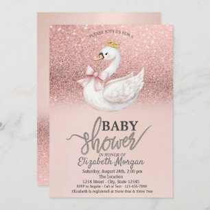 Rose Gold Glitter,Swan Bow Crown Baby Shower  Invitation