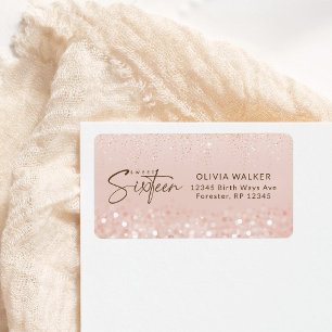 Rose Gold Glitter Sweet 16 Birthday Address Label