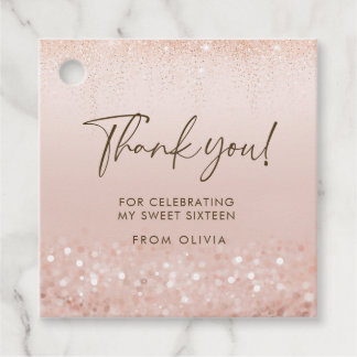 Rose Gold Glitter Sweet 16 Birthday Favour Tag