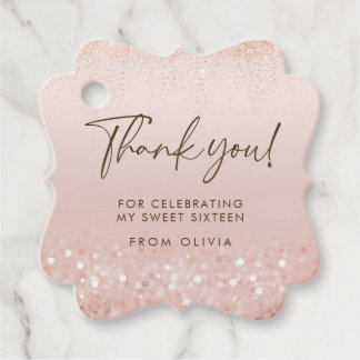 Rose Gold Glitter Sweet 16 Birthday Favour Tag