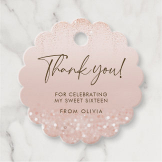 Rose Gold Glitter Sweet 16 Birthday Favour Tag