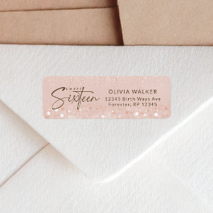 Rose Gold Glitter Sweet 16 Birthday Return Address