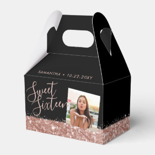 Rose Gold Glitter Sweet 16 Chic Photo Favour Box