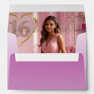Rose Gold Glitter Sweet 16 & Photo Liner Envelope