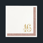 Rose Gold Glitter Sweet 16th Birthday Name Napkins<br><div class="desc">Our rose gold pink glitter and gold sweet 16 napkin has a customisable name and age number. Great accent for elegant and modern girly birthday or quinceanera - or change the text entirely to use for a baby or bridal shower. Artwork is a printed image of glitter - no real...</div>