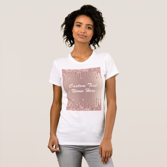 Rose Gold Glitter T-Shirt with Custom Text (Front Full)