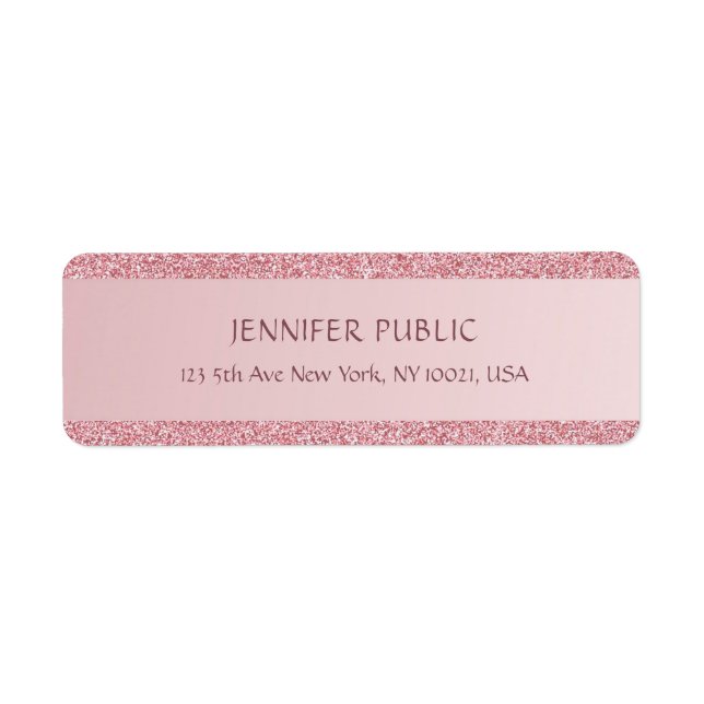 Rose Gold Glitter Template Modern Return Address (Front)