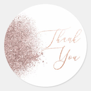 Rose Gold Glitter Thank You Classic Round Sticker