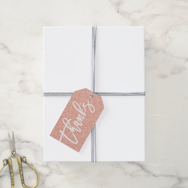 Rose Gold Glitter Thanks gift tag shower favour (With Twine)