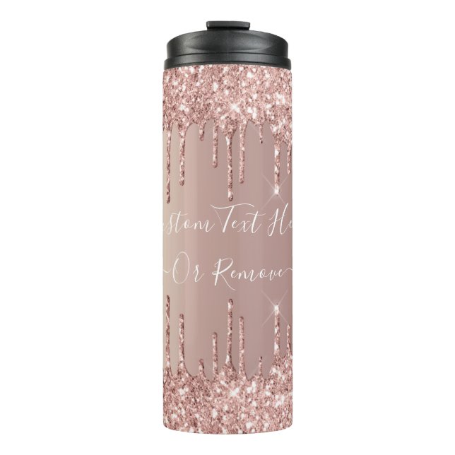 Rose Gold Glitter Thermal Tumbler with Custom Text (Front)