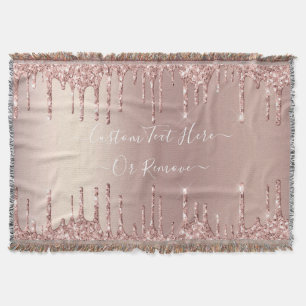Rose Gold Glitter Throw Blanket with Custom Text