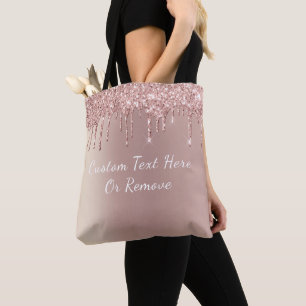 Rose Gold Glitter Tote Bag with Custom Text