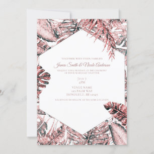 Rose Gold Glitter Tropical Palm Leaves Wedding Invitation