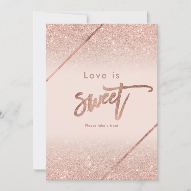 Rose gold glitter typography blush pink sign invitation (Front)