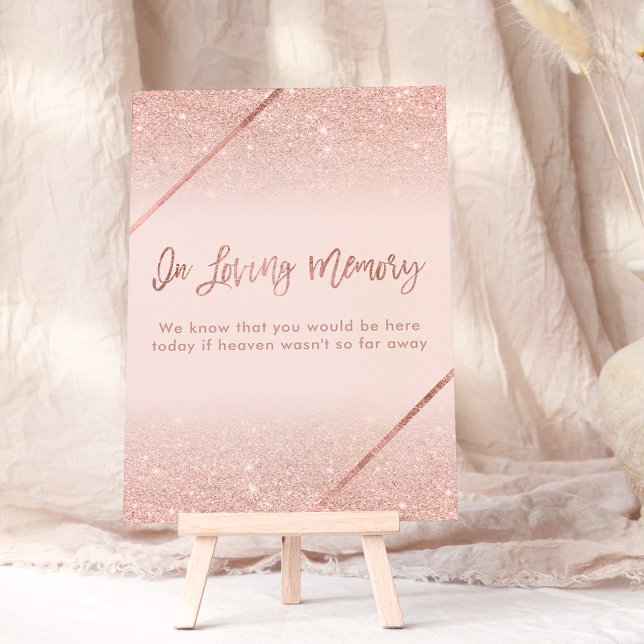 Rose gold glitter typography blush pink sign invitation (Rose gold glitter typography blush pink sign invitation, in loving memory)