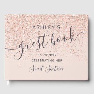 Rose gold glitter typography blush pink Sweet 16 Guest Book