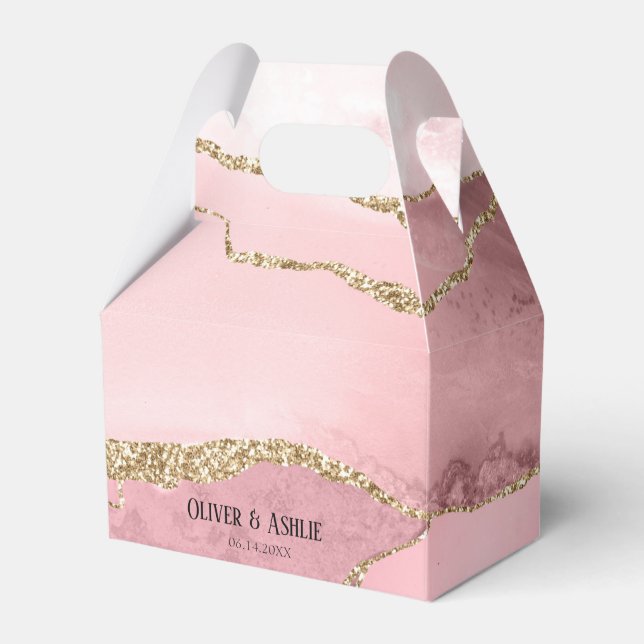 Rose Gold Glitter Typography Blush Pink Wedding Favour Box (Front Side)