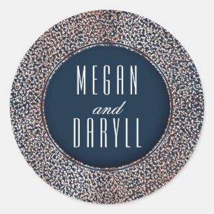 Rose Gold Glitter Vintage Confetti Navy Wedding Classic Round Sticker
