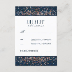 Rose Gold Glitter Vintage Navy Wedding RSVP Cards