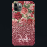 Rose Gold Glitter Vintage Red Pink Rose Floral Case-Mate iPhone Case<br><div class="desc">Chic, Elegant, Vintage, Pink, Pale violet red, rose floral personalised name and monogrammed iphone case. Romantic, girly design features vintage floral in pink, pale violet red roses background and a bottom dark rose gold and burgundy glitter overlay. You can customise with your name and monogram initial. If you do not...</div>