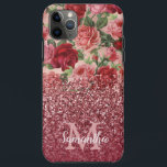 Rose Gold Glitter Vintage Red Pink Rose Floral Case-Mate iPhone Case<br><div class="desc">Chic, Elegant, Vintage, Pink, Pale violet red, rose floral personalised name and monogrammed iphone case. Romantic, girly design features vintage floral in pink, pale violet red roses background and a bottom dark rose gold and burgundy glitter overlay. You can customise with your name and monogram initial. If you do not...</div>