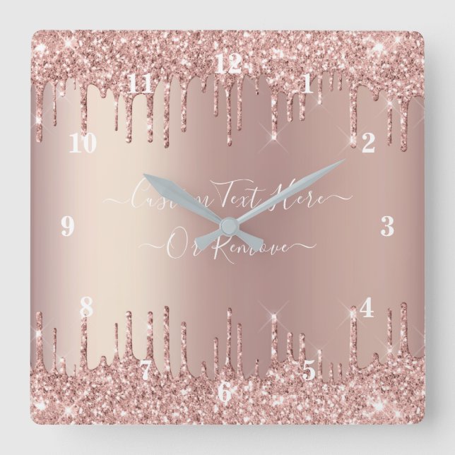 Rose Gold Glitter Wall Clock Custom Text Name (Front)