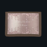 Rose Gold Glitter Wallet with Custom Text Name<br><div class="desc">Wallets with Rose Gold Blush Glitter Sparkle Drips Custom Text Pink Girly Modern Trifold Wallets - Add Your Unique Text / Name or Remove Text - Make Your Special Wallet Gift - Resize and move or remove and add text / elements with customisation tool. Design by MIGNED. Please see my...</div>