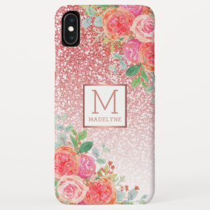 Rose Gold Glitter Watercolor Floral Monogram Name Case-Mate iPhone Case