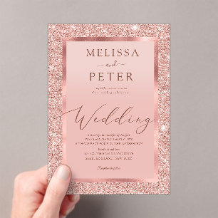 Rose Gold Glitter Wedding Acrylic Invitations