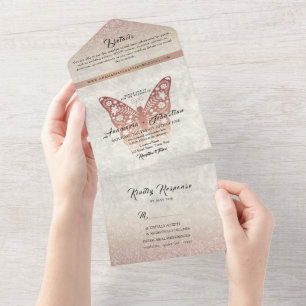 Rose Gold Glitter Wedding All-in-One Invite
