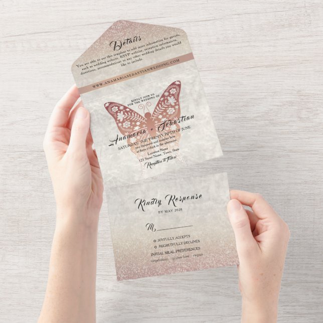 Rose Gold Glitter Wedding All-in-One Invite (Tearaway)