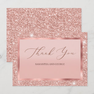 Rose Gold Glitter Wedding Flat Thank You Card