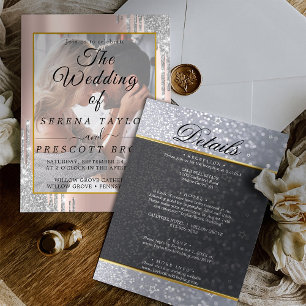 Rose Gold Glitter Wedding Invitation