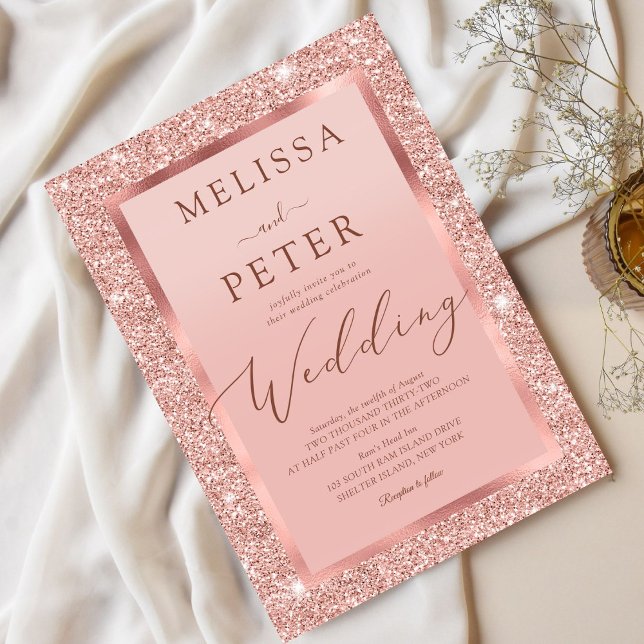 Rose Gold Glitter Wedding Invitation (Creator Uploaded)