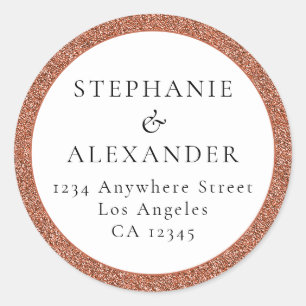 Rose Gold Glitter Wedding Name Return Address  Classic Round Sticker