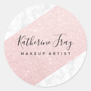 Rose gold glitter white black marble makeup classic round sticker