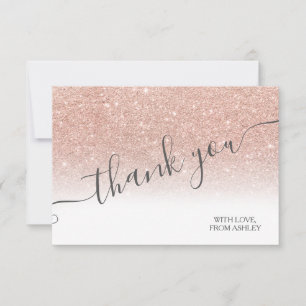Rose gold glitter white ombre script thank you