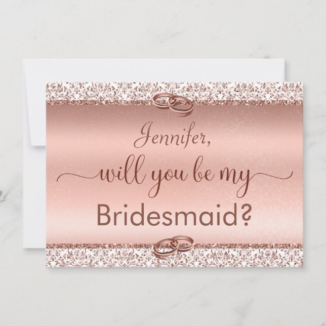 Rose Gold Glitter Will You Be My Bridesmaid Invitation (Front)