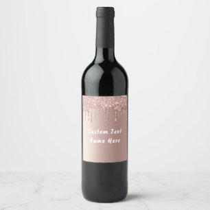 Rose Gold Glitter Wine Bottle Labels Custom Text