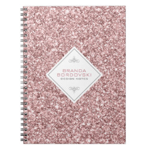 Rose Gold Glitter With White Geometric Accent Spiral Notebook
