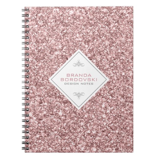 Rose Gold Glitter With White Geometric Accent Spiral Notebook