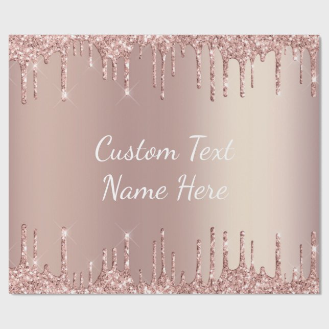 Rose Gold Glitter Wrapping Paper with Custom Text (Flat)
