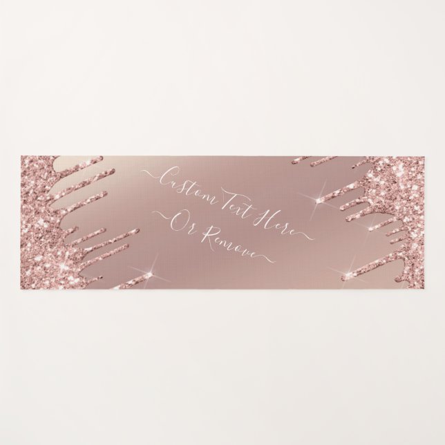 Rose Gold Glitter Yoga Mat with Custom Text (Front (Horizontal))